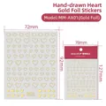 Adesivi per unghie 3D cuore d'oro con stelle metalliche e motivi a cuore per manicure - Cuore Disegnato A Mano (MM-AX01) - Doratura a caldo