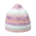 Close-up of fine ribbed texture on a pink and blue gradient knit beanie hat - Adjustable 56-60cm / Macaron Color Gradient Style (I)