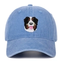 Light blue washed denim baseball cap with Bernese Mountain Dog embroidery for outdoors - Light Blue