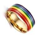 Modern gold titanium steel rainbow flag ring with vibrant colorful enamel stripes - Size 6 / 6-Color Rainbow Stripe Style / Gold