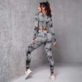 Women's two-piece tie-dye yoga set with high waist leggings and long sleeve crop top - S / Light Gray