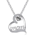 Silver-colored heart-shaped 'Mom' pendant necklace with white zircons for Mother's Day gift - Silver White Style (2887)