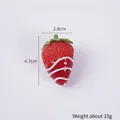 Artificial red strawberry pendant with white cream texture and green leaves 4.7cm height - Red Jam - Red Strawberry (No Hook)