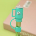 Silicone daisy straw cover for 8-10mm straws in white and green floral design - Green Cup / 10mm