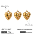 Three gold heart-shaped stainless steel pendants with embossed texture and small crystals - Stainless Steel Star Burst Heart Gemstone Pendant (JDP2410007)