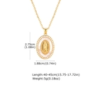 Detail view of gold oval Virgin Mary pendant with dimensions 2.75x1.88cm and chain specs - Pnb325