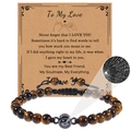 Tiger eye stone projection bracelet with adjustable cord and greeting card for men - Tiger Eye-6mm