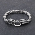 Silver Men's Byzantine chain bracelet featuring a dual lion head design in titanium steel - Silver (KB108244-Z)