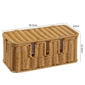 Light brown rattan style power strip cable organizer box with lid and size markings - Five Opening Style