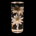 Détail de fleurs blanches préservées dans la base en acrylique d'une lampe LED ronde - Marguerite (Avec Base) / Gradation Multicolore/Interrupteur Tactile/Chargement USB