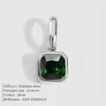 Quadratischer smaragdgrüner Geburtsstein-Anhänger aus Edelstahl für DIY-Schmuck 6x6mm - Mai Dunkelgrün - Silber
