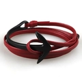 Detailed macro view of red multi-layer leather bracelet with black anchor metal clasp - Black Wine Red