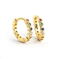 Elegant 925 sterling silver hoop earrings with gold plating and colorful faceted gemstones - EQE35-Gold Rainbow Gem