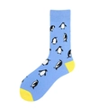 Blue crew socks with yellow heels and cute penguin patterns for daily casual wear - Light Blue and Yellow Penguin (1)