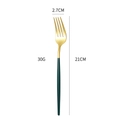 Modern gold dinner fork with dark green handle, stainless steel flatware 21cm long - Green and Gold Dinner Fork
