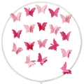 3D pink and rose red butterfly hanging decoration with white round frame for party decor - Large / Gradient Pink