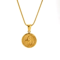 Collana con ciondolo a moneta mughetto dorata con delicato rilievo floreale - Aprile Campanula