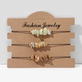 Three natural irregular stone woven bracelets in green and yellow on craft card - FK0061 Light Green Yellow Brown Set