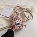 Pink cartoon bucket bag with teddy bear pattern and cute rabbit detail with strap - Pink