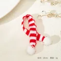 Mini red and white striped knit scarf with pom-poms for Christmas tree decorations - Knitted Mini Scarf - Red