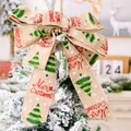 Linen Christmas tree topper bow with red Merry Christmas text and festive patterns - Christmas Bow Style B (Christmas Tree/Snowflake)