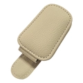 Portaocchiali beige in pelle per aletta parasole auto con scomparto per tessere e cuciture - Beige