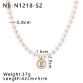 Detail view of pearl necklace with 1.6cm white pendant showing dimensions and 42cm length - Gemini (NB-N1218-SZ)