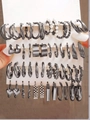 Fashion geometric earring set in gunmetal grey finish with white pearls hand-held display - 61 Gun Black (A-513)
