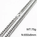 Collier chaîne cubaine en acier argenté, largeur 8mm, longueur 650mm, poids de 75g - Longueur de chaîne 65cm / environ 75g (KN232818-ZZ)