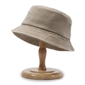 Vintage khaki brown washed denim bucket hat with multi-row stitching on brim - One Size / Khaki