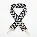 Adjustable black and white herringbone jacquard shoulder strap with metal hooks for handbags - Style 158 - Black White Herringbone (Gold Hook)