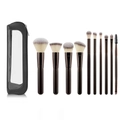 10-teiliges Profi-Make-up-Pinsel-Set mit kaffeebraunen Griffen und schwarzer Netztasche - 10er-Set mit Tasche / Kaffee Pinsel - Schwarze Tasche