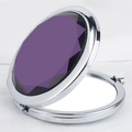 Silver round folding compact mirror with large purple crystal gemstone lid - Diamond Round Mirror Silver Frame Purple Gem