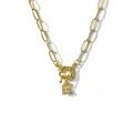 Elegant gold paperclip chain necklace with a sparkling zircon-encrusted letter E pendant - Letter E