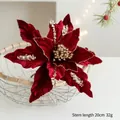 Stella di Natale rossa in velluto da 26 cm con glitter dorati e decoro di perle - Borgogna