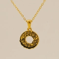 18k gold plated stainless steel necklace with black pattern donut pendant - Gold Letter O