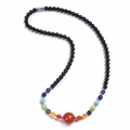 6mm seven chakra natural stone necklace with black beads and agate center piece - Dream Agate Necklace