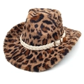 Cappello da cowboy western leopardato in ecopelliccia con cordoncino e fibbia metallica - M (56-58cm) / Corona a Cuore Marrone Chiaro