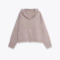 Women's casual wool blend hooded cardigan in dusty pink with a metallic zip closure - S / Light Khaki