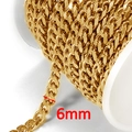 Golden 304 stainless steel Cuban chain 6mm width on a roll for DIY jewelry making - 6mm Width-1.8mm Thick-Gold Color