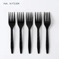 Set of 5 black plastic forks featuring anti-slip textured handles measuring 16.1x2.5cm - Black Plastic Forks 10PCS