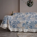 Sofaüberwurf mit Weihnachtsmuster, Vintage-Blumenprint und eleganten Rüschenrändern - 180*180 / Gelber Kiefernzapfen Mit Volant