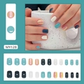 24 uñas postizas cortas de colores degradados en azul macaron y rosa aurora vibrante - Estilo de Difuminado de Corazón (MY128) / 24 Piezas [Estilo con Pegamento]