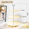 Creamy white 3-tier ceramic tiered cupcake stand with silver handle and wavy edges - Triple Layer / Cream White