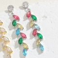 Macro detail of multicolored marquise-cut zircon stones on long tassel earrings - Leaf Colorful Zirconia White Gold Plated (ES2282)