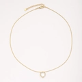 Golden heart necklace with white pearl inlay and thin snake chain for women - Cx33313dw0
