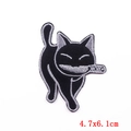 Cartoon black cat embroidery patch with dagger, iron-on DIY applique for clothing 4.7x6.1cm - Black Cat with Knife B