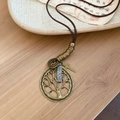 Pendentif Arbre de Vie vintage avec croix et charme gravé sur cordon en cuir brun - Style Pendentif Arbre de Vie (HN9839-HN9840) / Brun doré