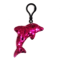 Pink sequin dolphin keychain with a black hook attachment for fashion bags and accessories - Dolphin