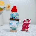 Handmade emotional support crochet pickle with Christmas hat, scarf and wooden stand - Christmas Rainbow Cucumber + Card